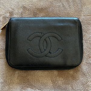 LABOR DAY SALE ——— Chanel Black Quilted CC Timeless Zip Around Wallet